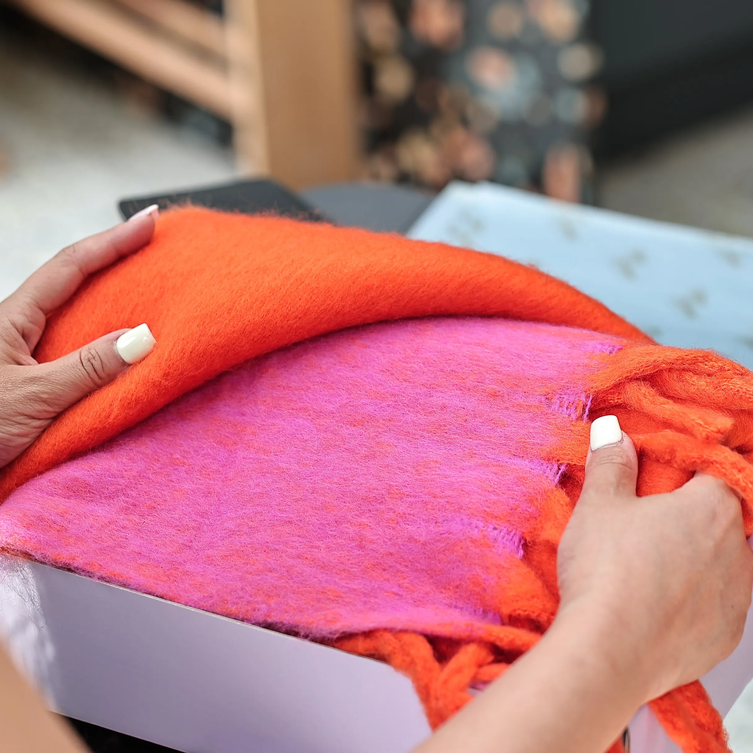 100% Certified Recycled Chunky Knit Oversized Ombre Scarf