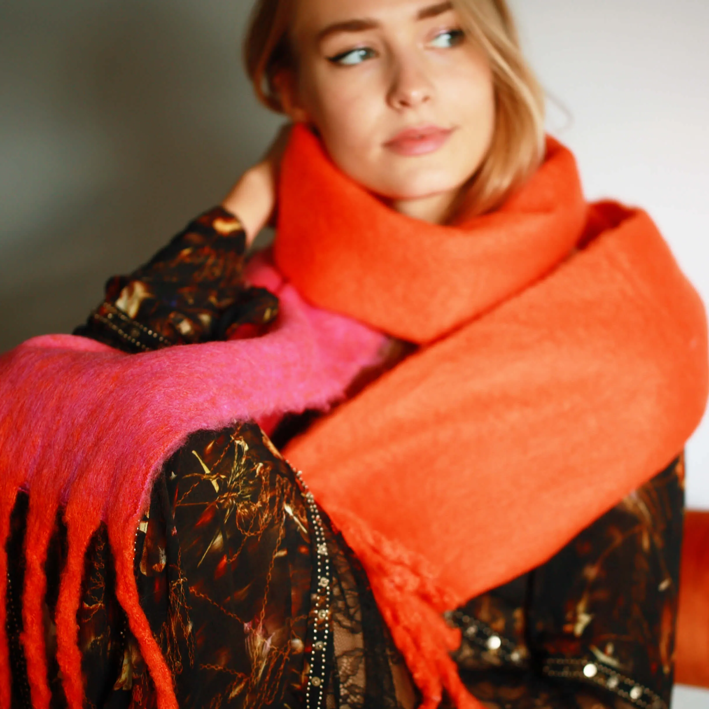 100% Certified Recycled Chunky Knit Oversized Ombre Scarf