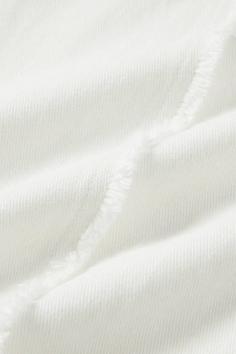 100 Cotton White Denim A-Line Sleeveless Midi Tank Dress with Raw Edge Seams