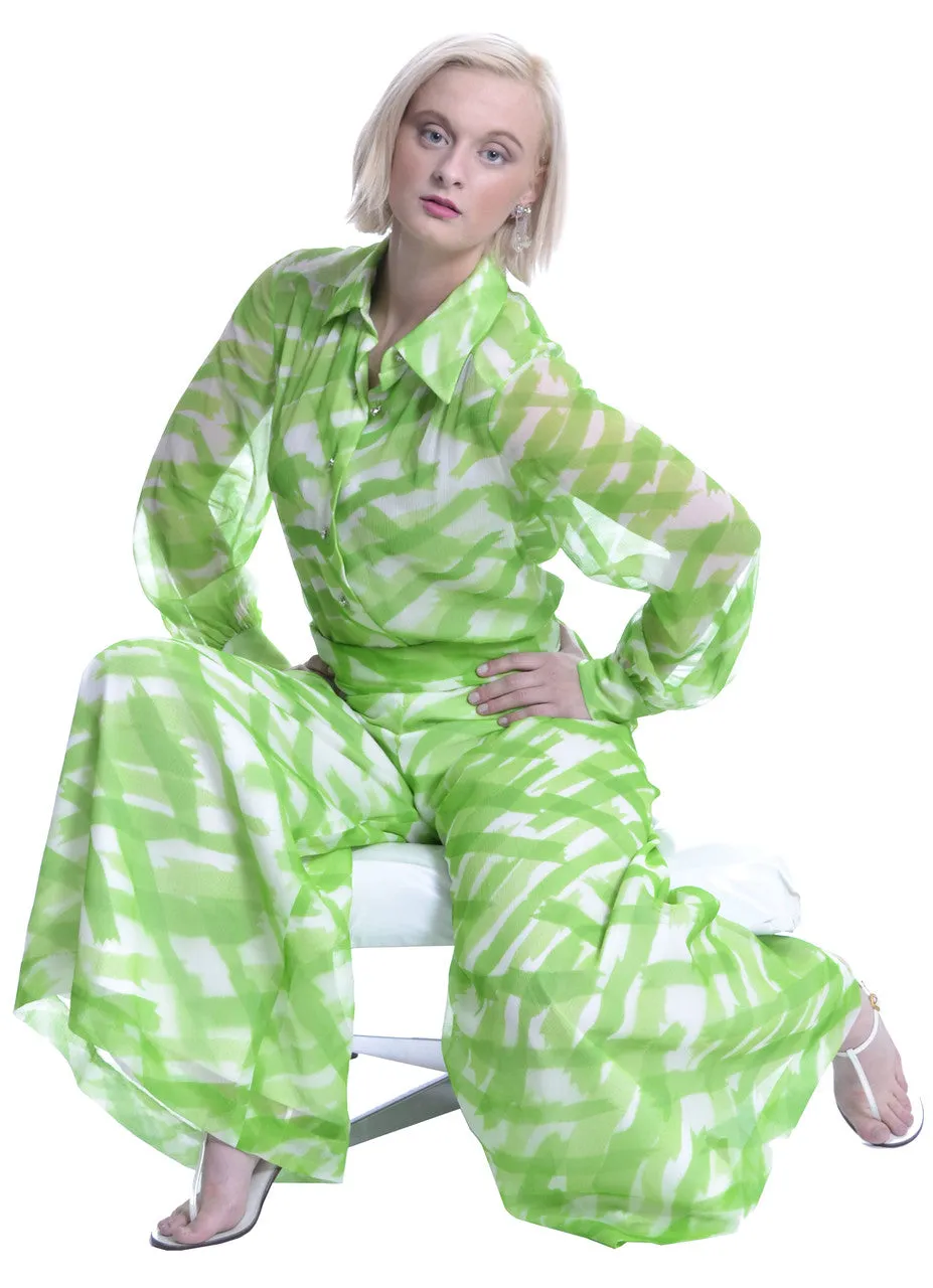 1960s Fred Perlberg Originals Vintage Palazzo Pants Outfit As New Green Silk Chiffon