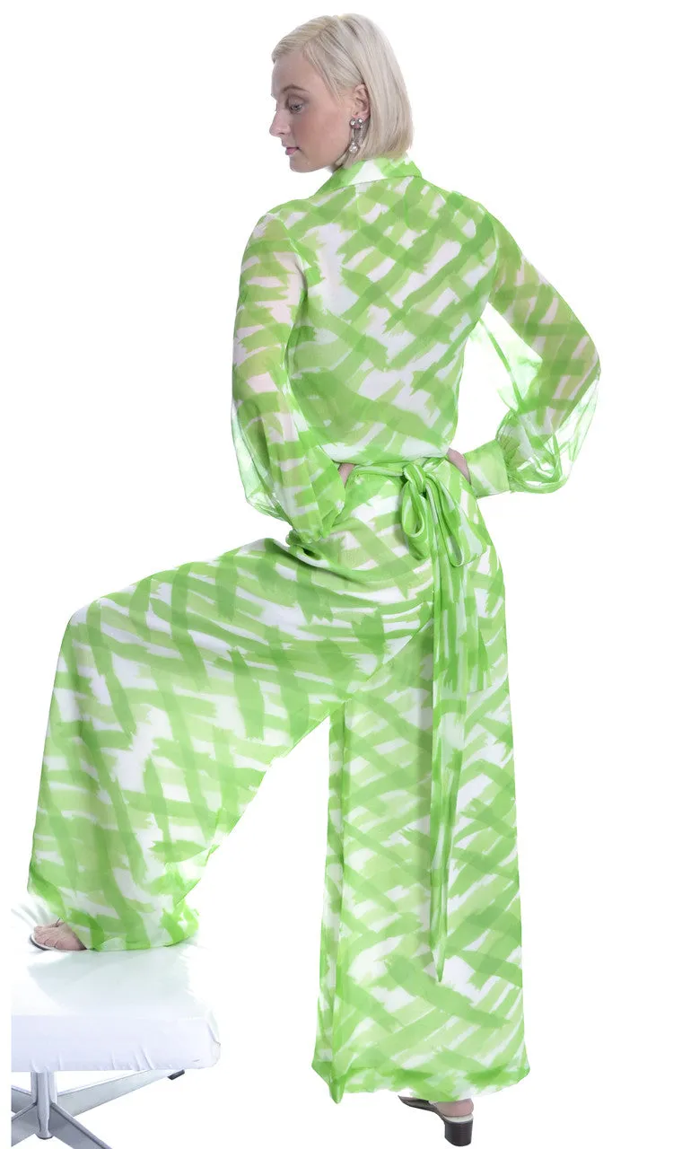 1960s Fred Perlberg Originals Vintage Palazzo Pants Outfit As New Green Silk Chiffon