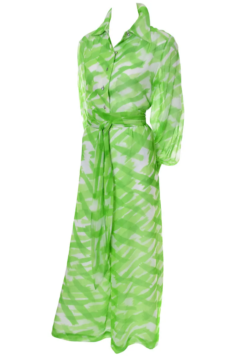 1960s Fred Perlberg Originals Vintage Palazzo Pants Outfit As New Green Silk Chiffon