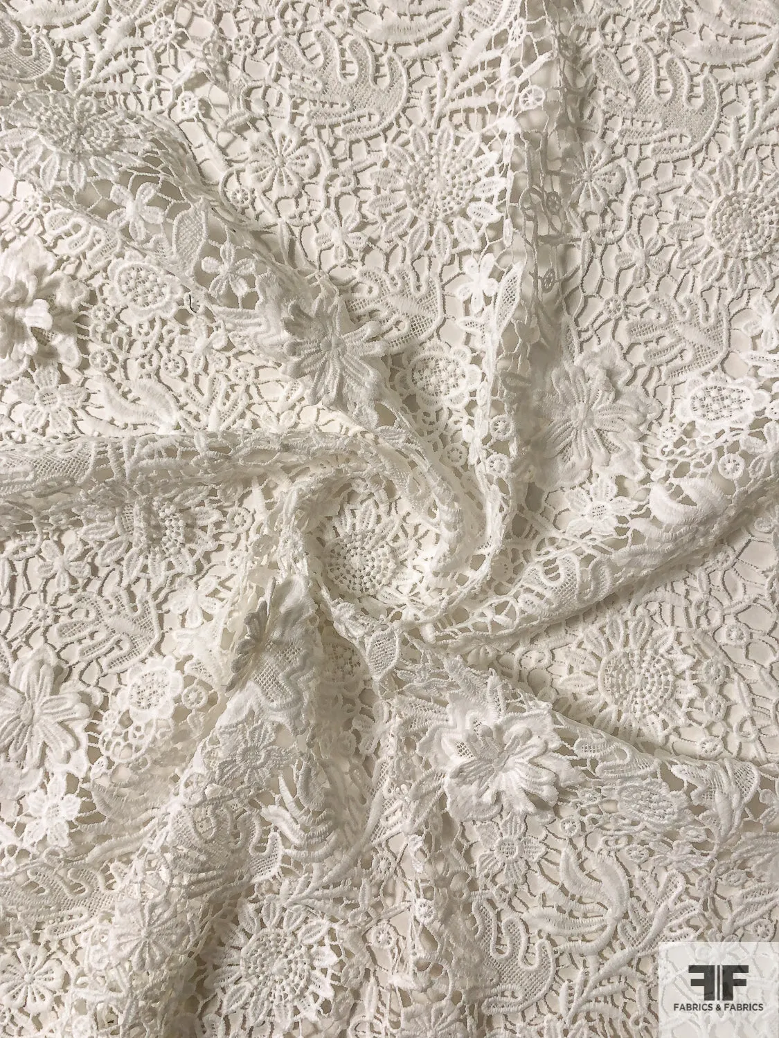 3D Floral Guipure Lace - White