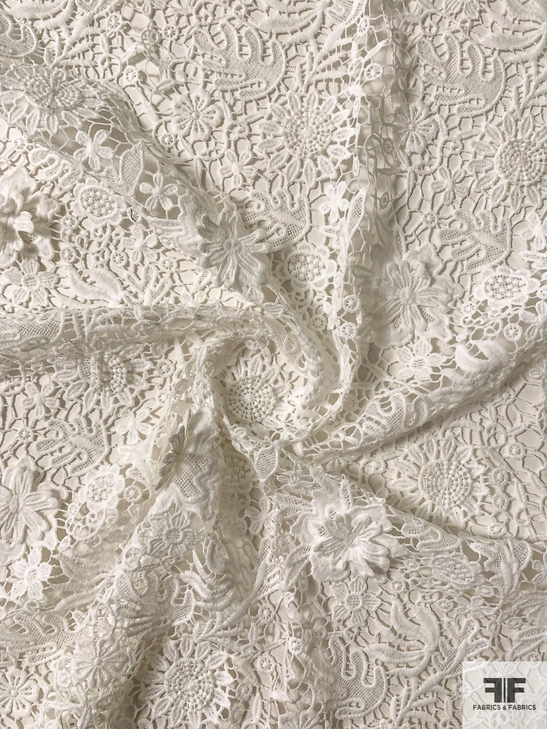 3D Floral Guipure Lace - White