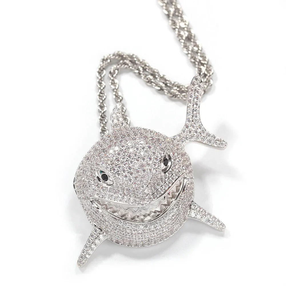 6IX9INE Iced Out Bling cz Shark Pendant