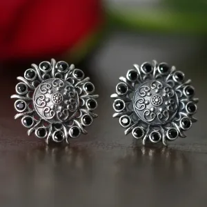 925 Silver Antique Look Black Stud