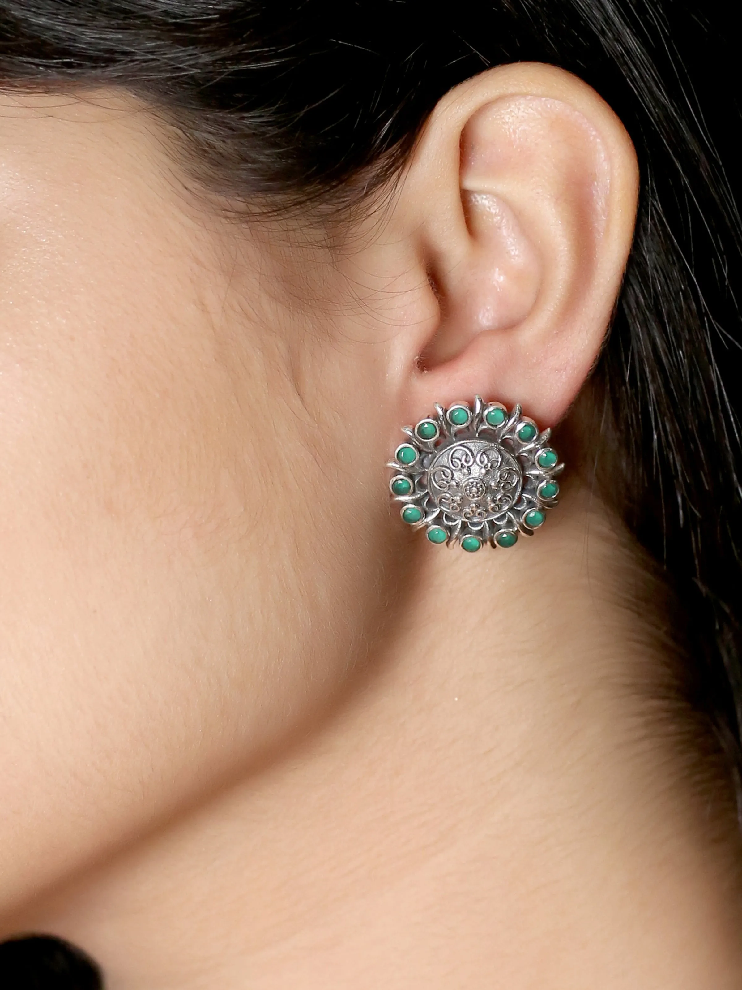 925 Silver Antique Look Green Stud