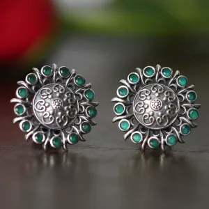 925 Silver Antique Look Green Stud