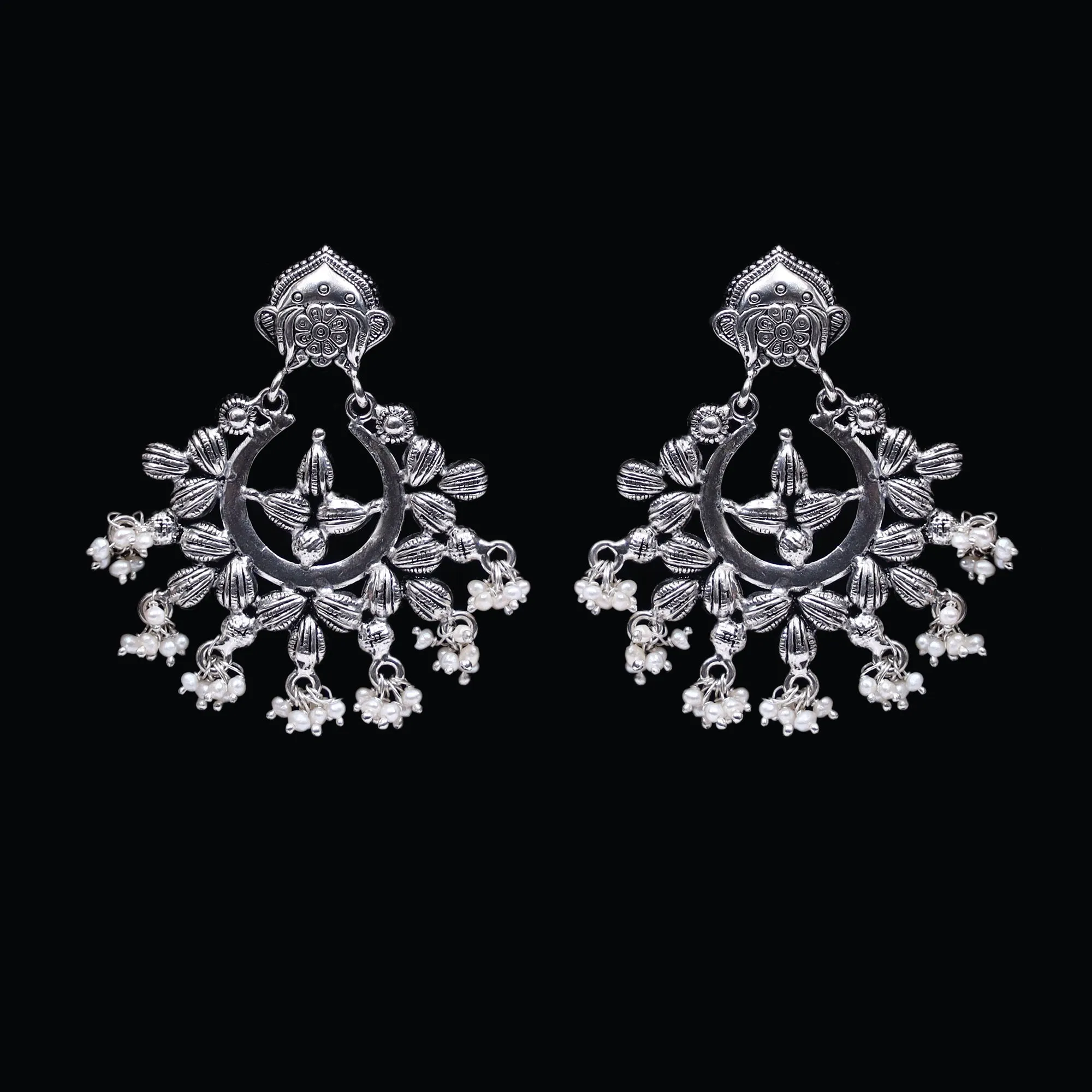 925 Silver Antique Look  Handmade Earring with Fresh Water Pearl Hanging