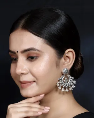 925 Silver Antique Look  Handmade Earring with Fresh Water Pearl Hanging