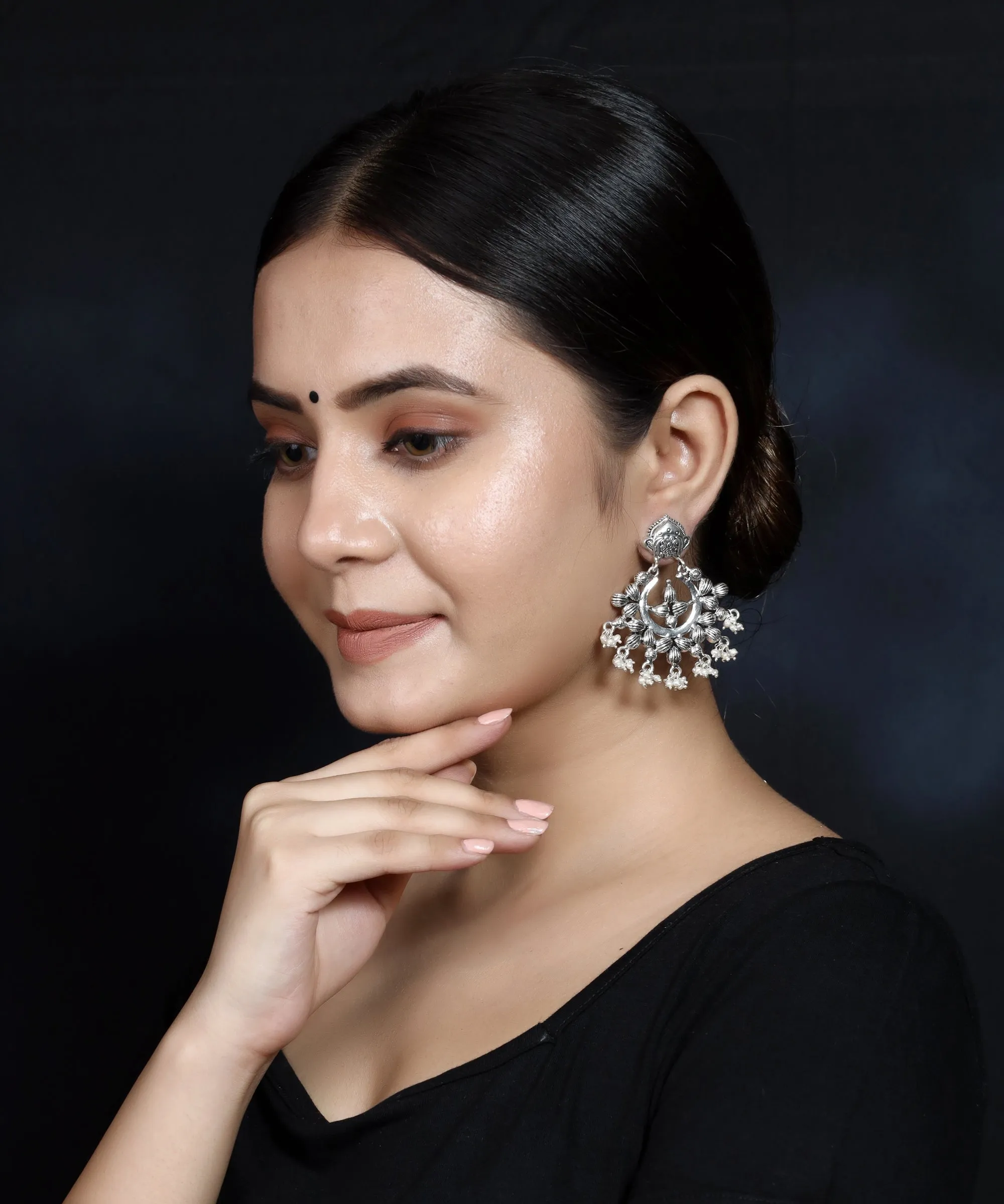 925 Silver Antique Look  Handmade Earring with Fresh Water Pearl Hanging