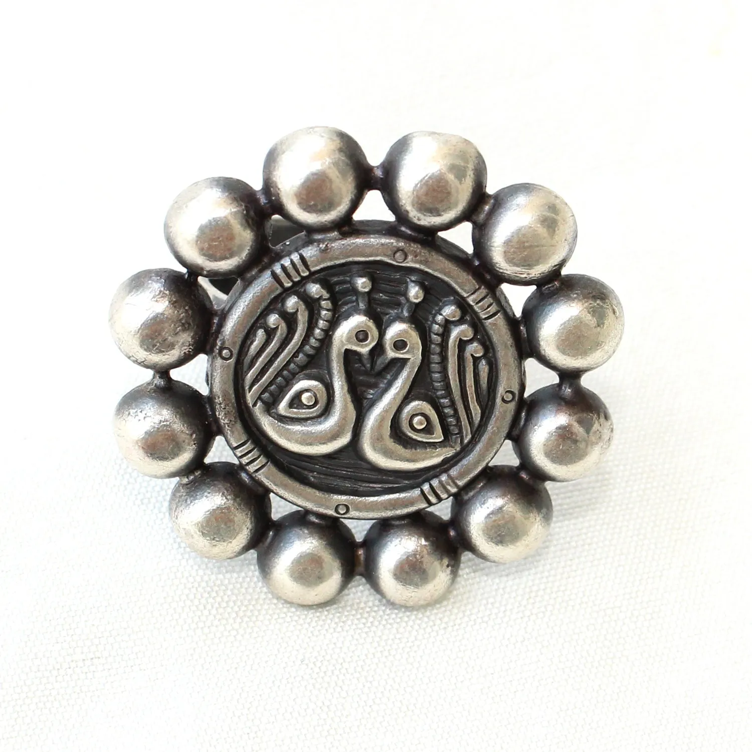 925 Silver Dual Peacock Center Antique Adjustable Ring