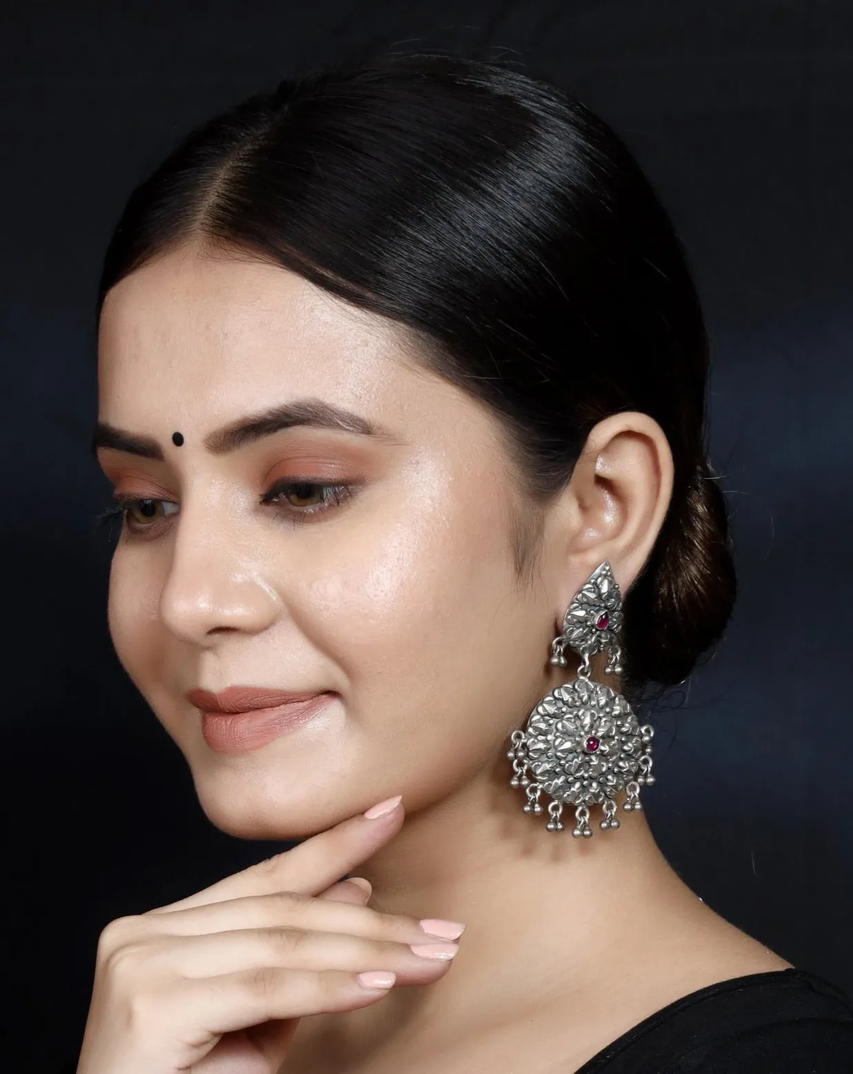 925 Silver Handmade Antique Look Earring With Silver Ball Hanging