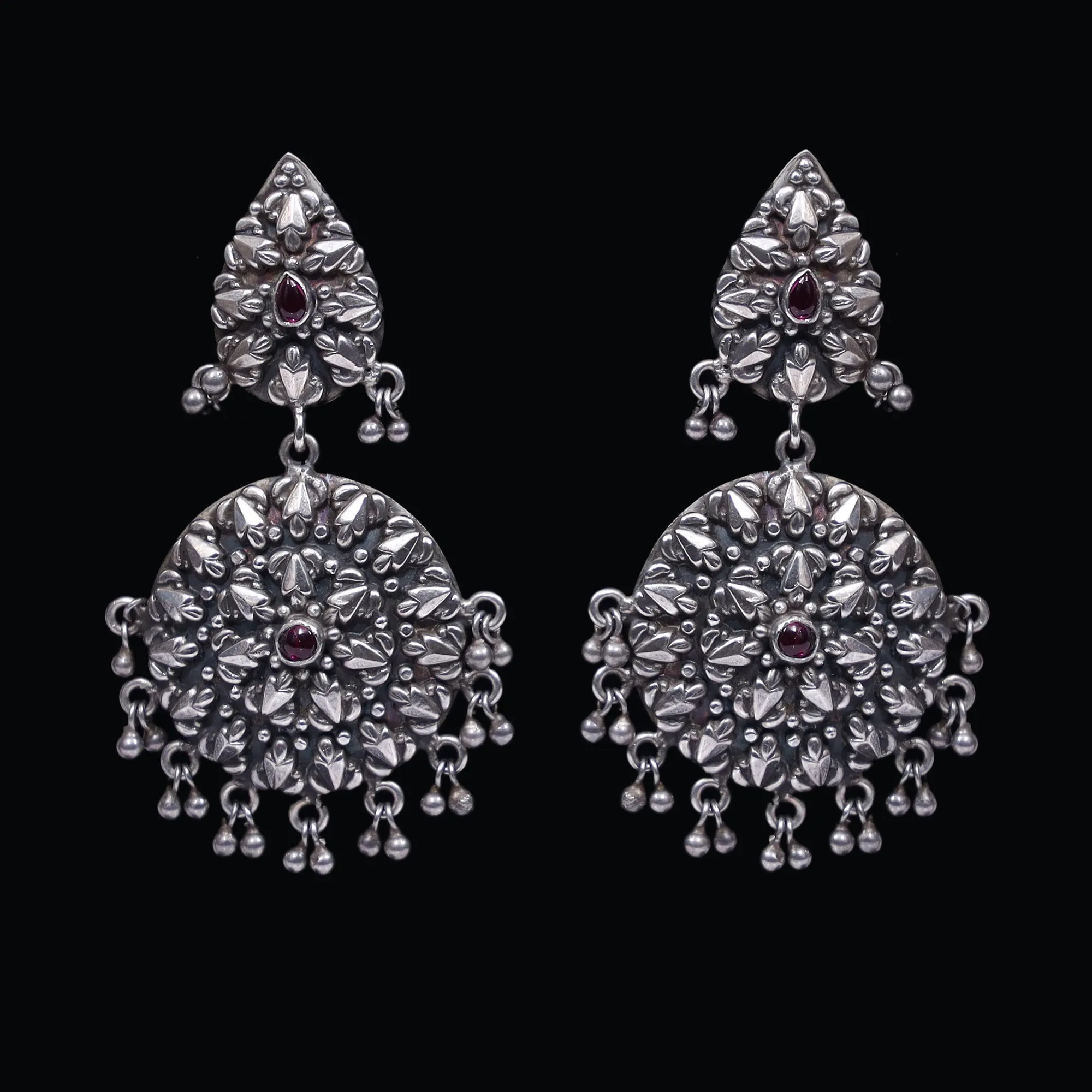 925 Silver Handmade Antique Look Earring With Silver Ball Hanging