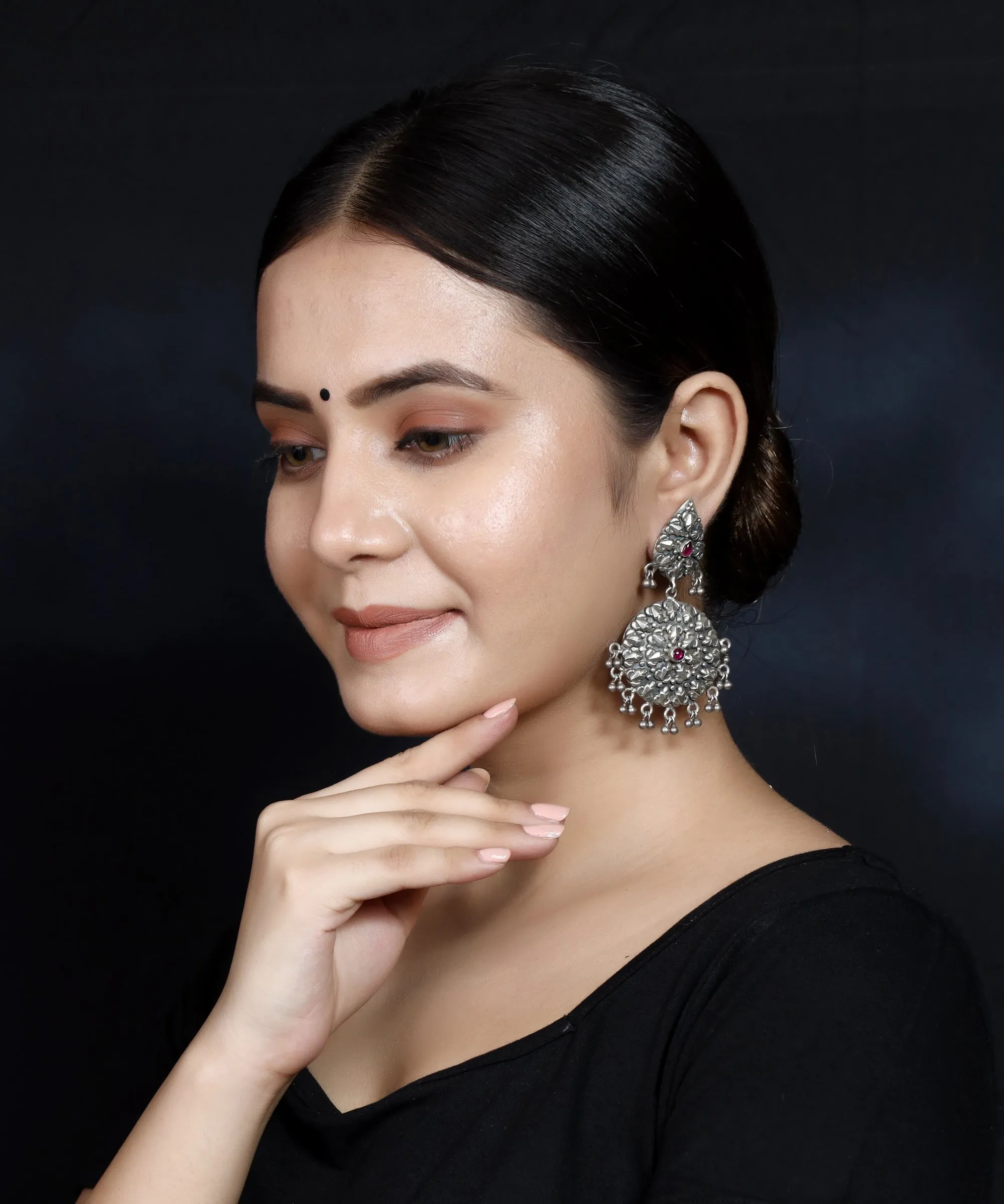 925 Silver Handmade Antique Look Earring With Silver Ball Hanging