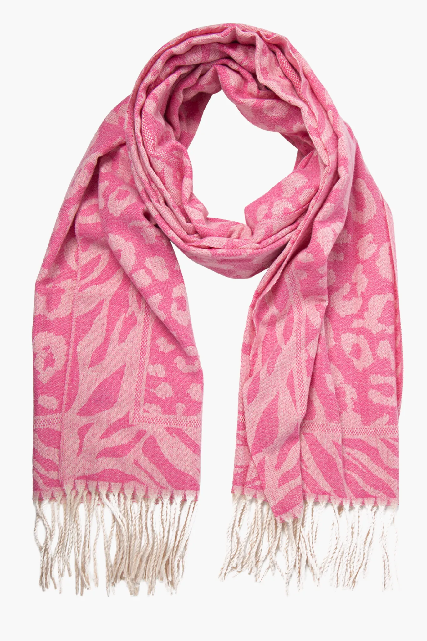 Animal Print Heavyweight Tasselled Scarf Fuchsia