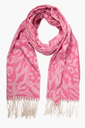 Animal Print Heavyweight Tasselled Scarf Fuchsia