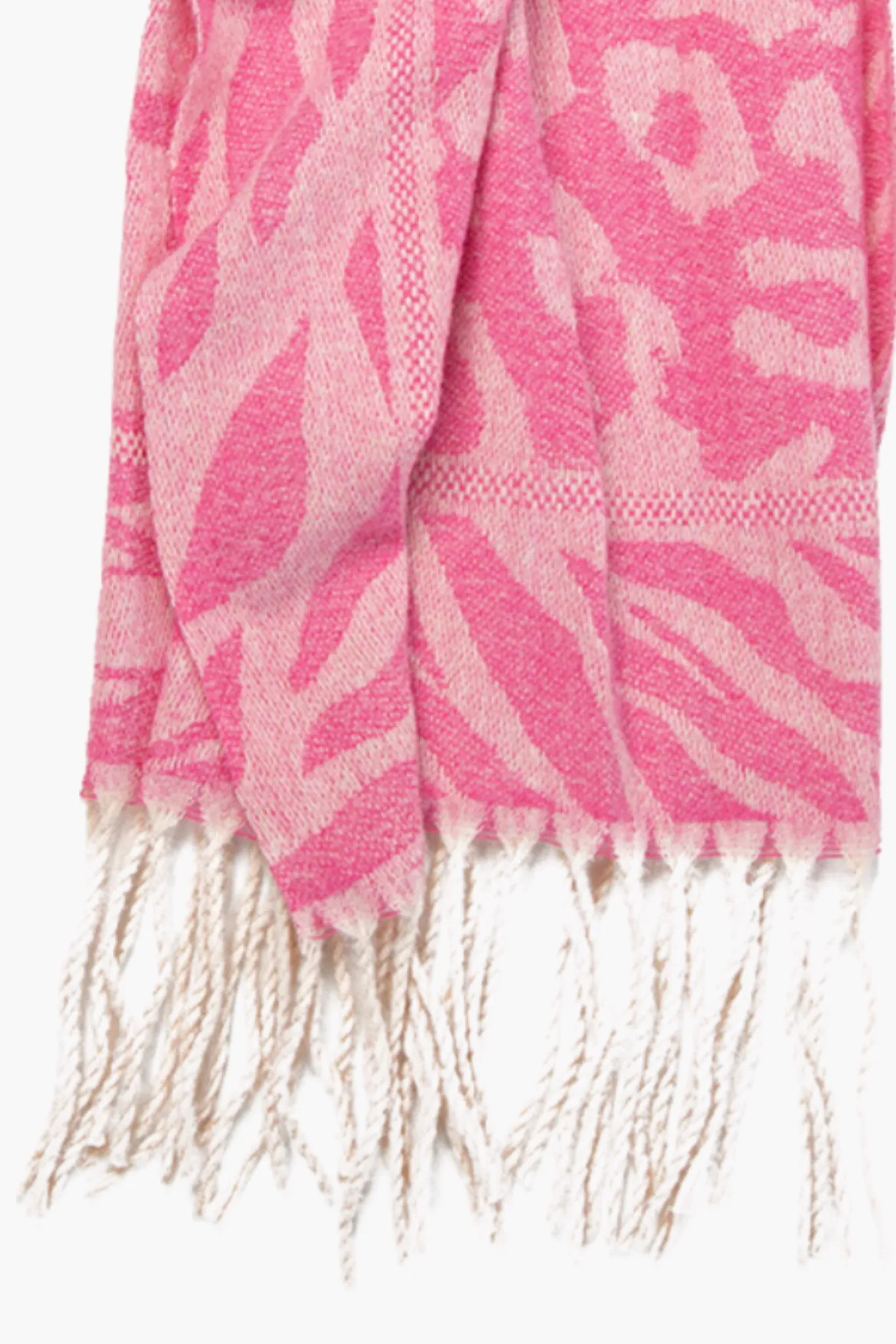 Animal Print Heavyweight Tasselled Scarf Fuchsia