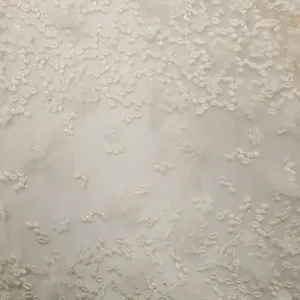Beige Embroidered Sequin Tulle Floral Lace