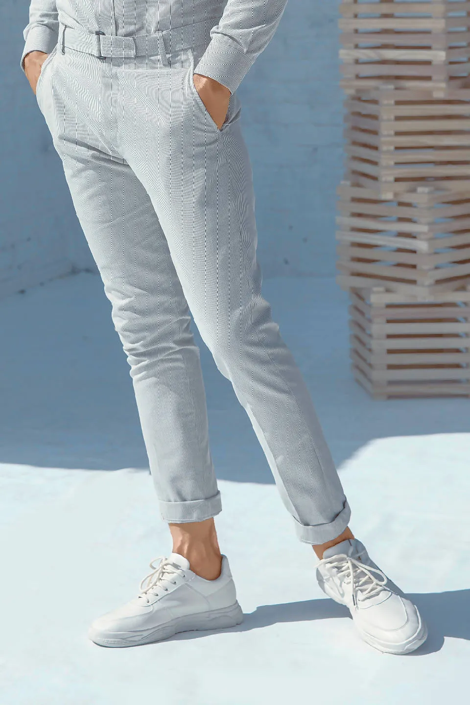BEIGE SELF LINING PANTS