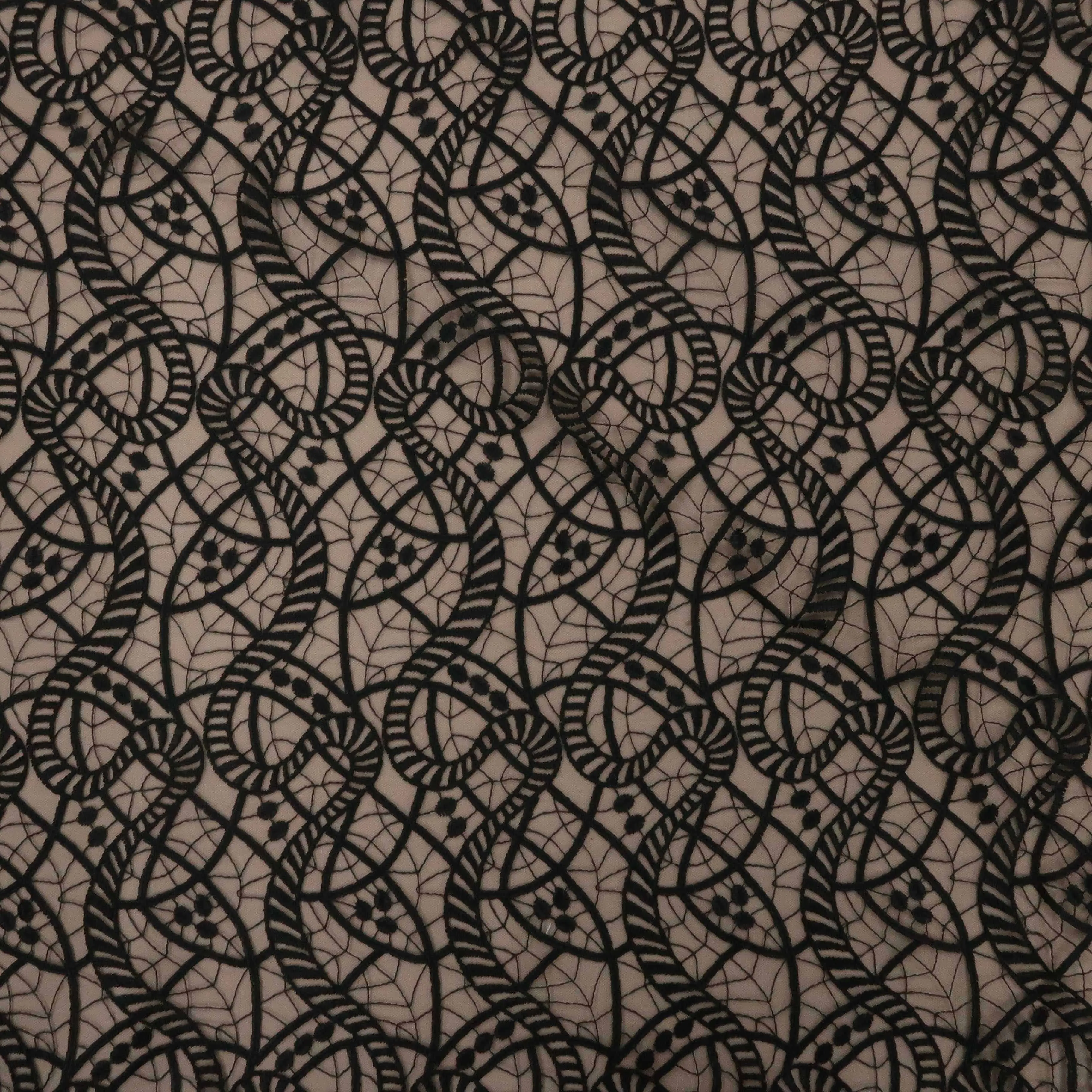 Black Abstract Designed Guipure Lace Fabric
