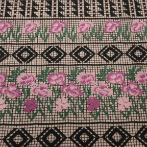 Black Green and Pink Floral with Black Guipure Lace