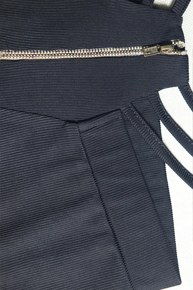 Black Sleeveless Front Zipper Bandage Flare Pants Set