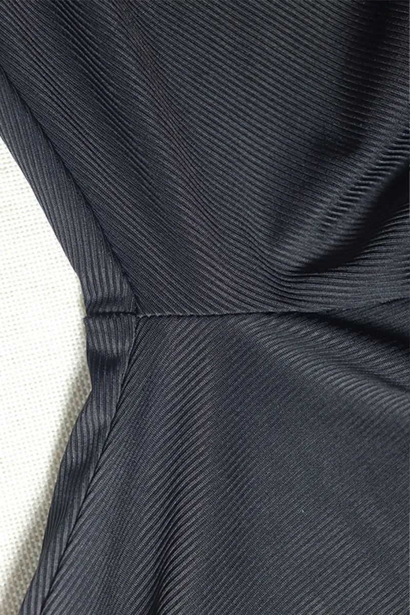 Black Sleeveless Front Zipper Bandage Flare Pants Set