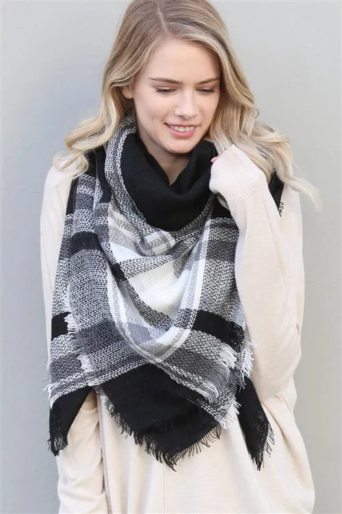 Black/Cream Fringed Blanket Scarf