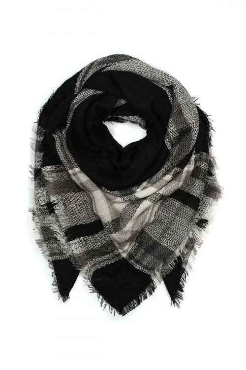 Black/Cream Fringed Blanket Scarf