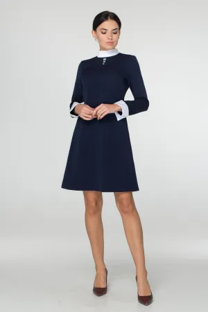 Blue empire waist dress with white collar