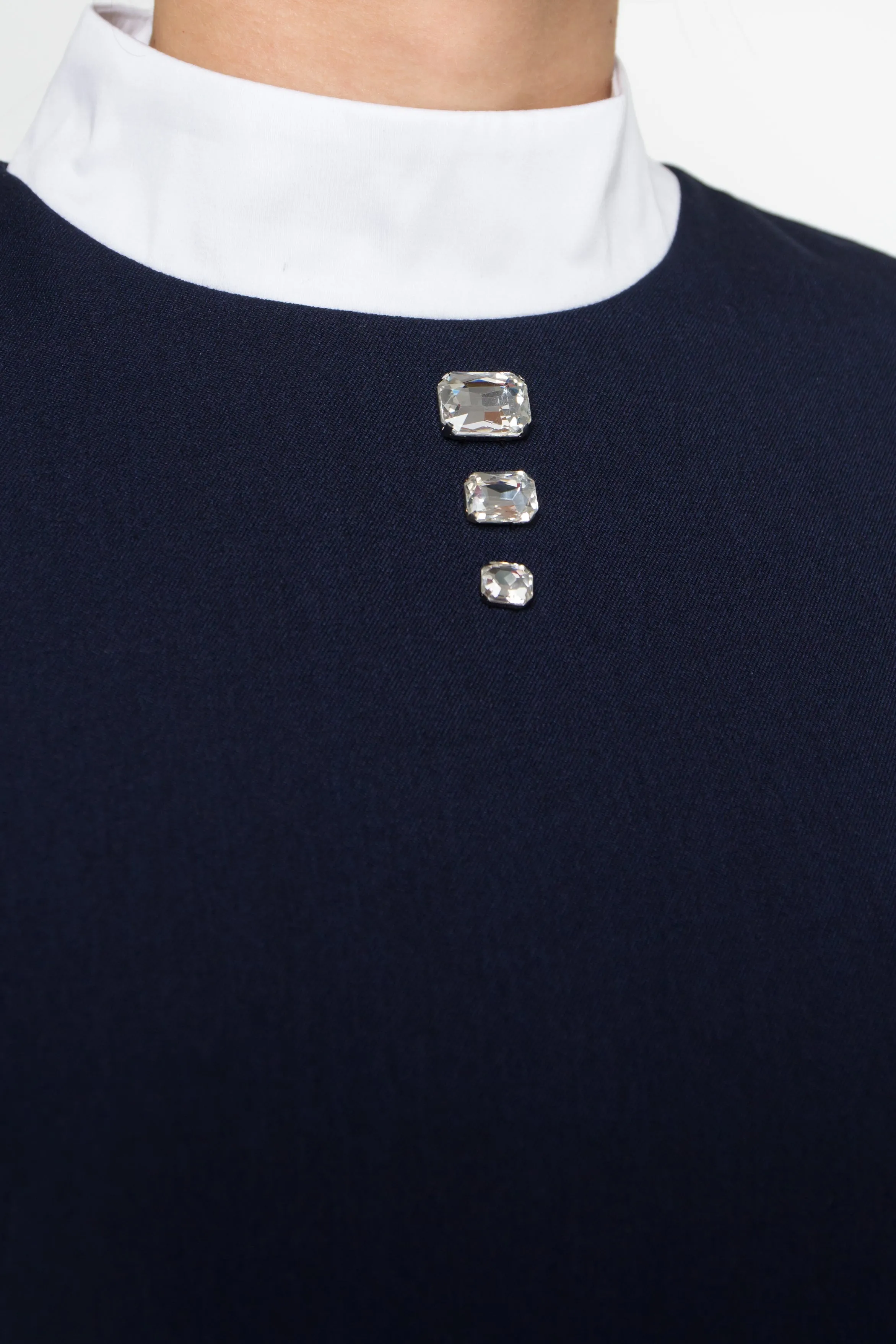 Blue empire waist dress with white collar