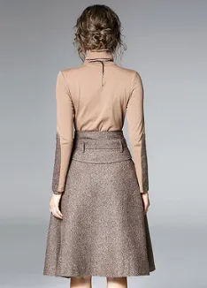 Brown Full Sleeves Skirt Dress