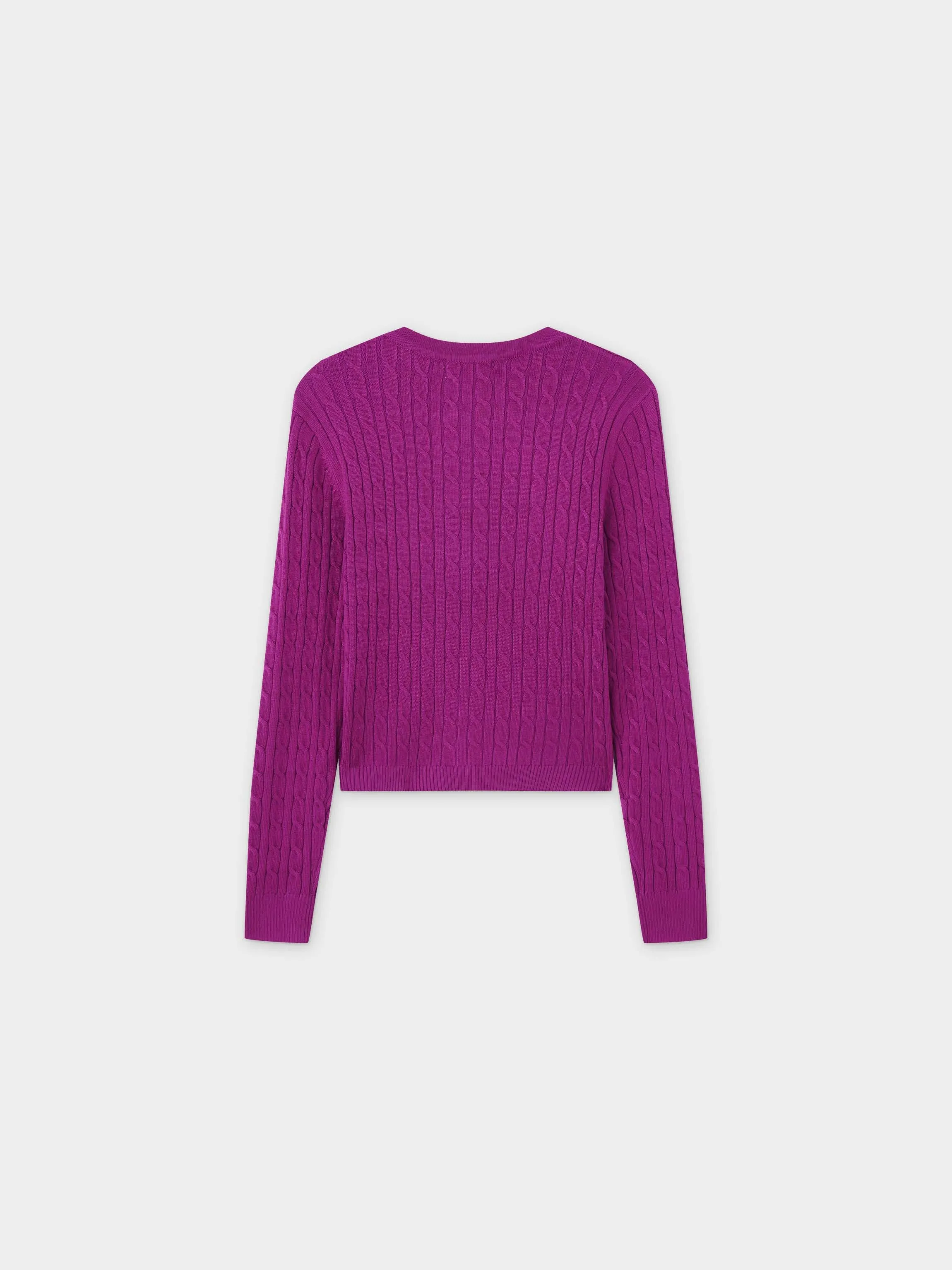 Cable Knit Crew Cardigan-Pink