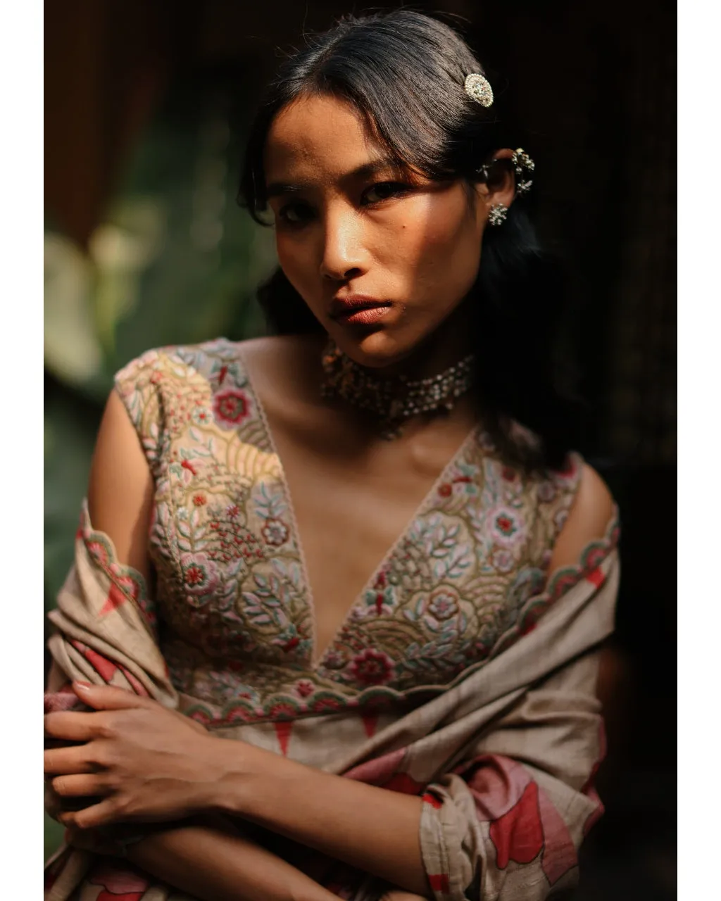 Copper Aj Floral Kalam Sari Set