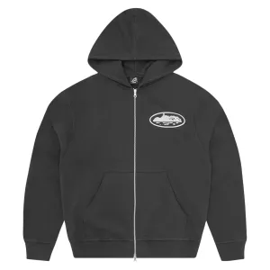 Corteiz Island Puff Print Zip Up Hoodie Black