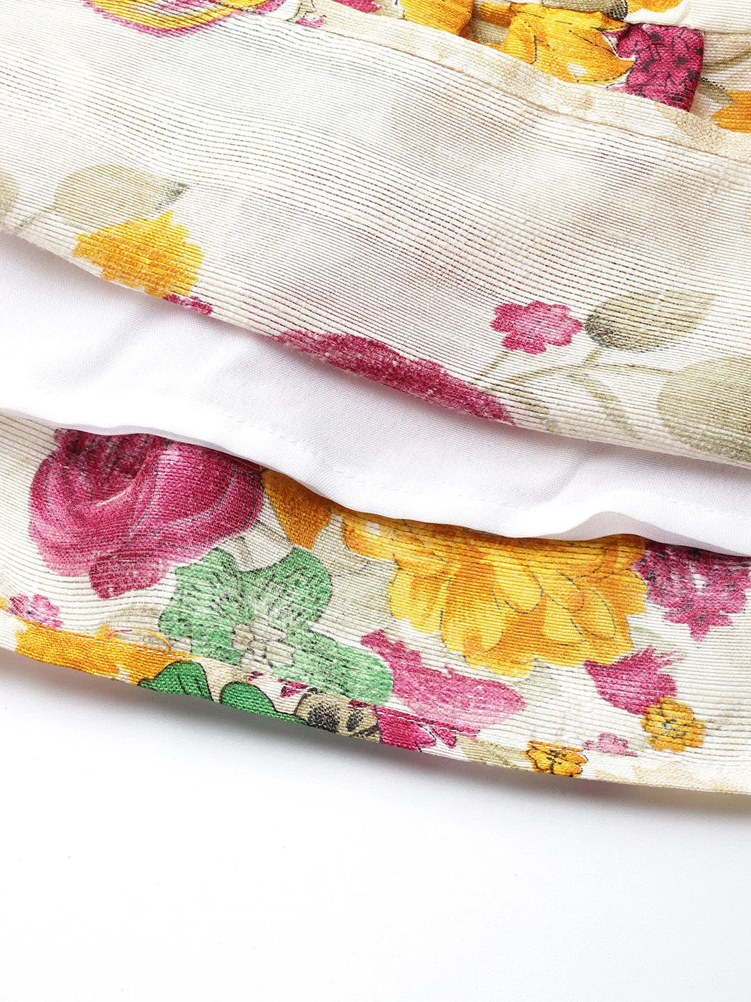 Cottinfab Floral Print Tiered A-Line Midi Dress With Tie-Ups Detail