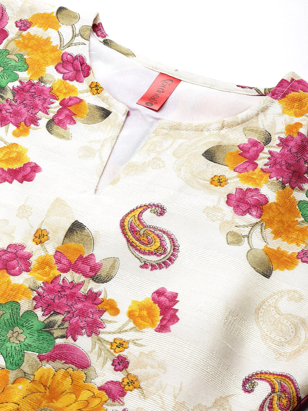 Cottinfab Floral Print Tiered A-Line Midi Dress With Tie-Ups Detail