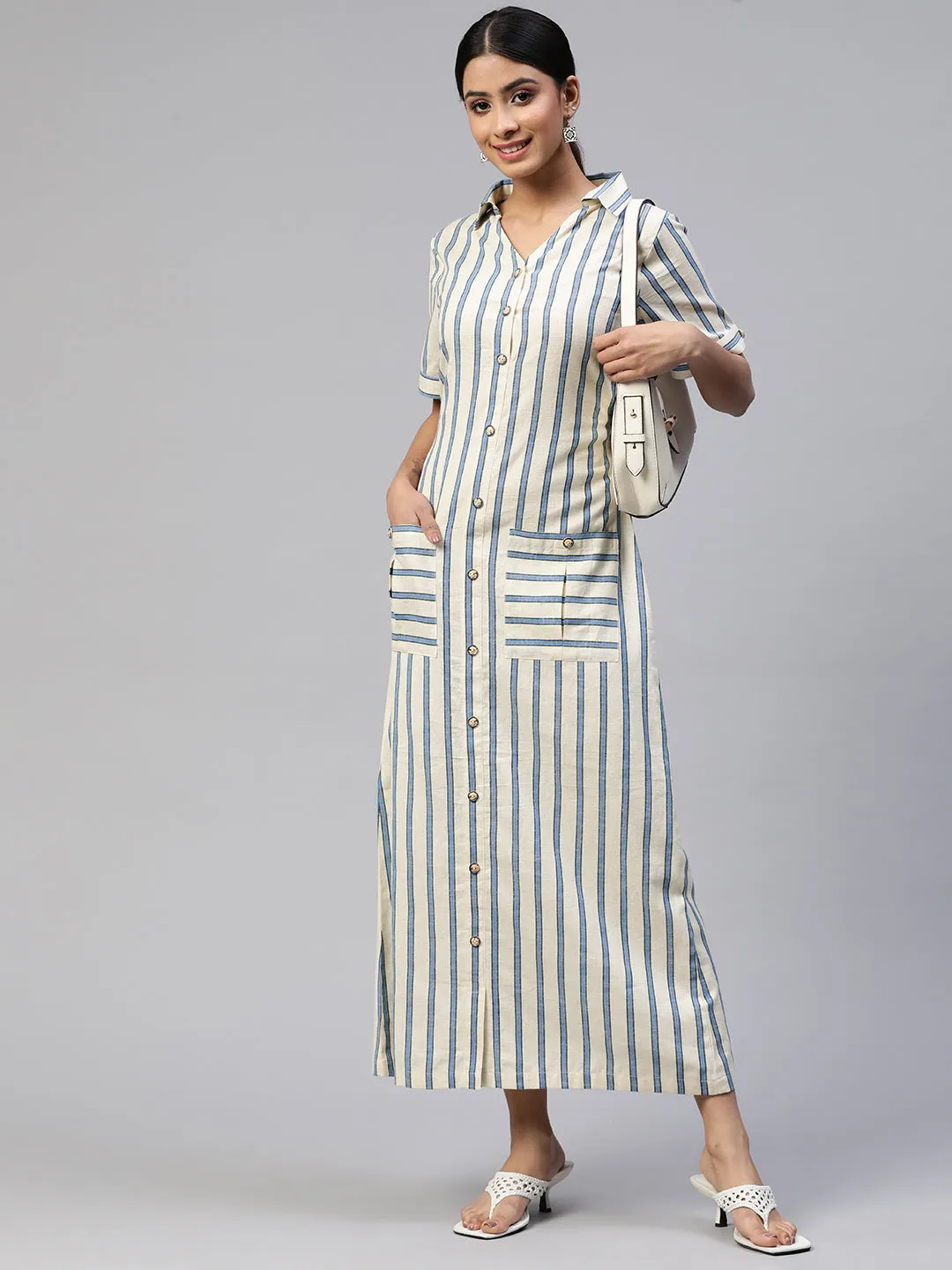 Cottinfab Striped Shirt Maxi Dress