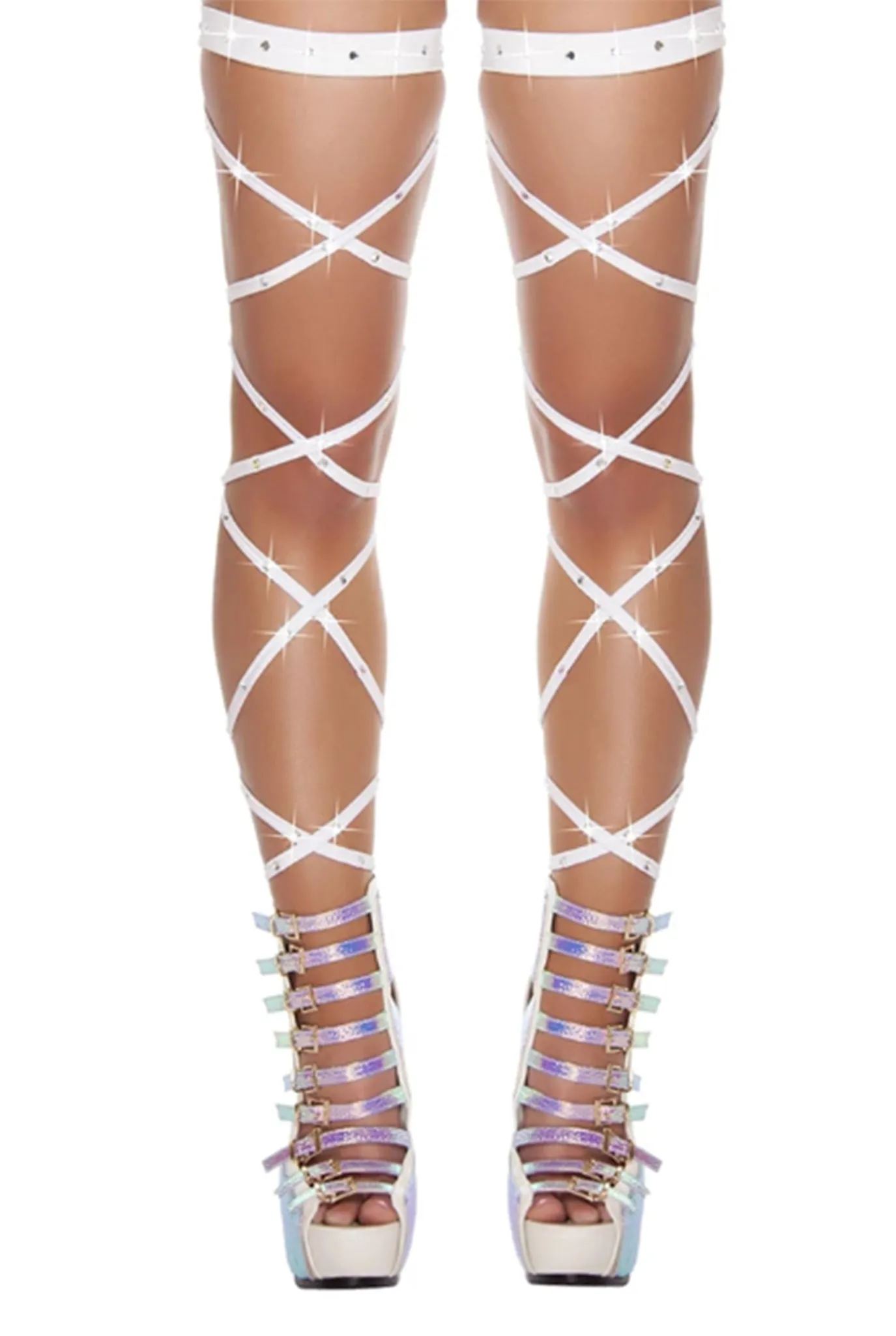 Criss Cross Rhinestone Thigh High