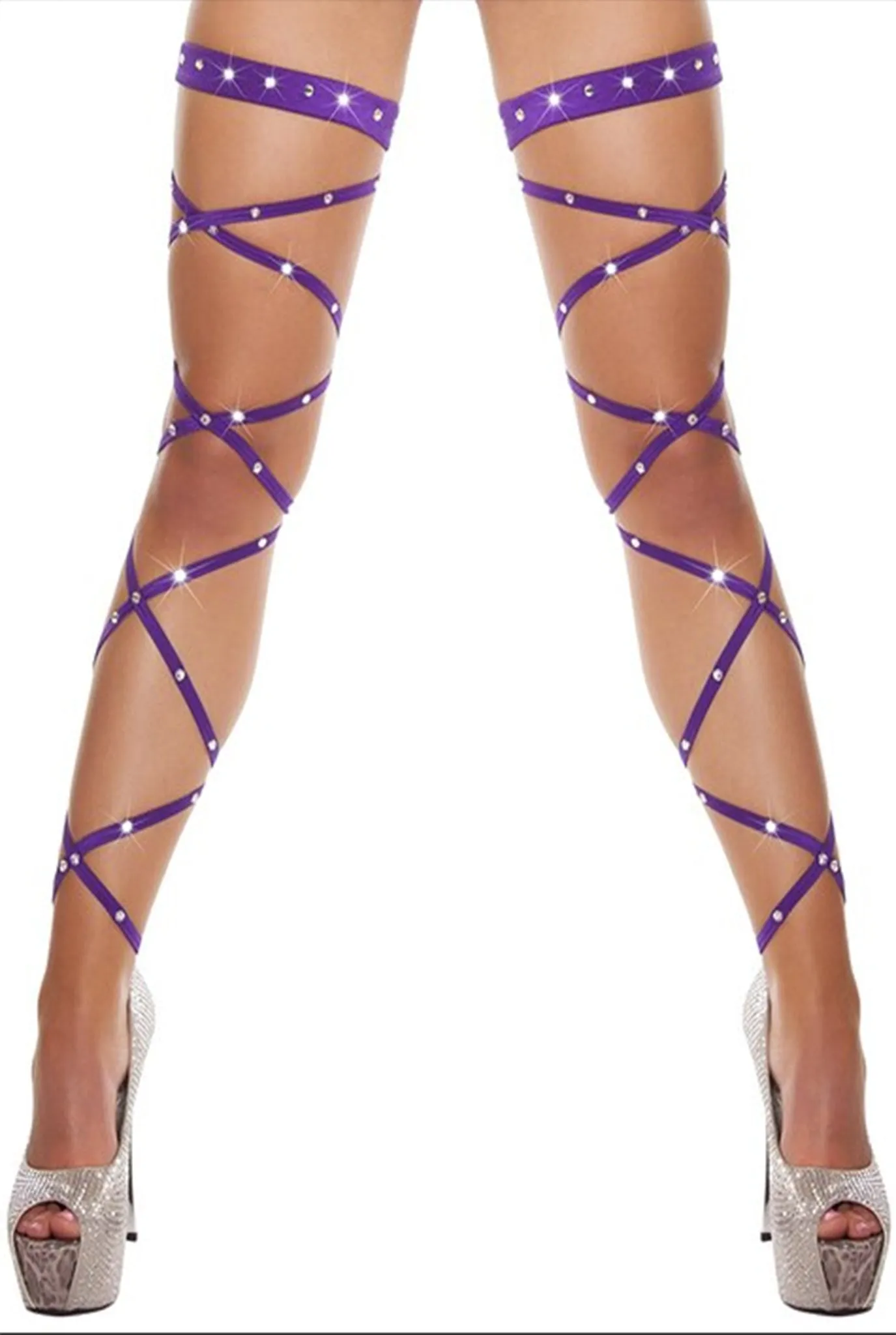 Criss Cross Rhinestone Thigh High