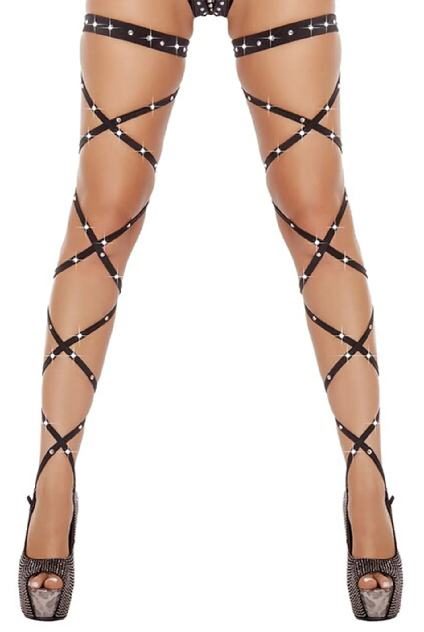 Criss Cross Rhinestone Thigh High