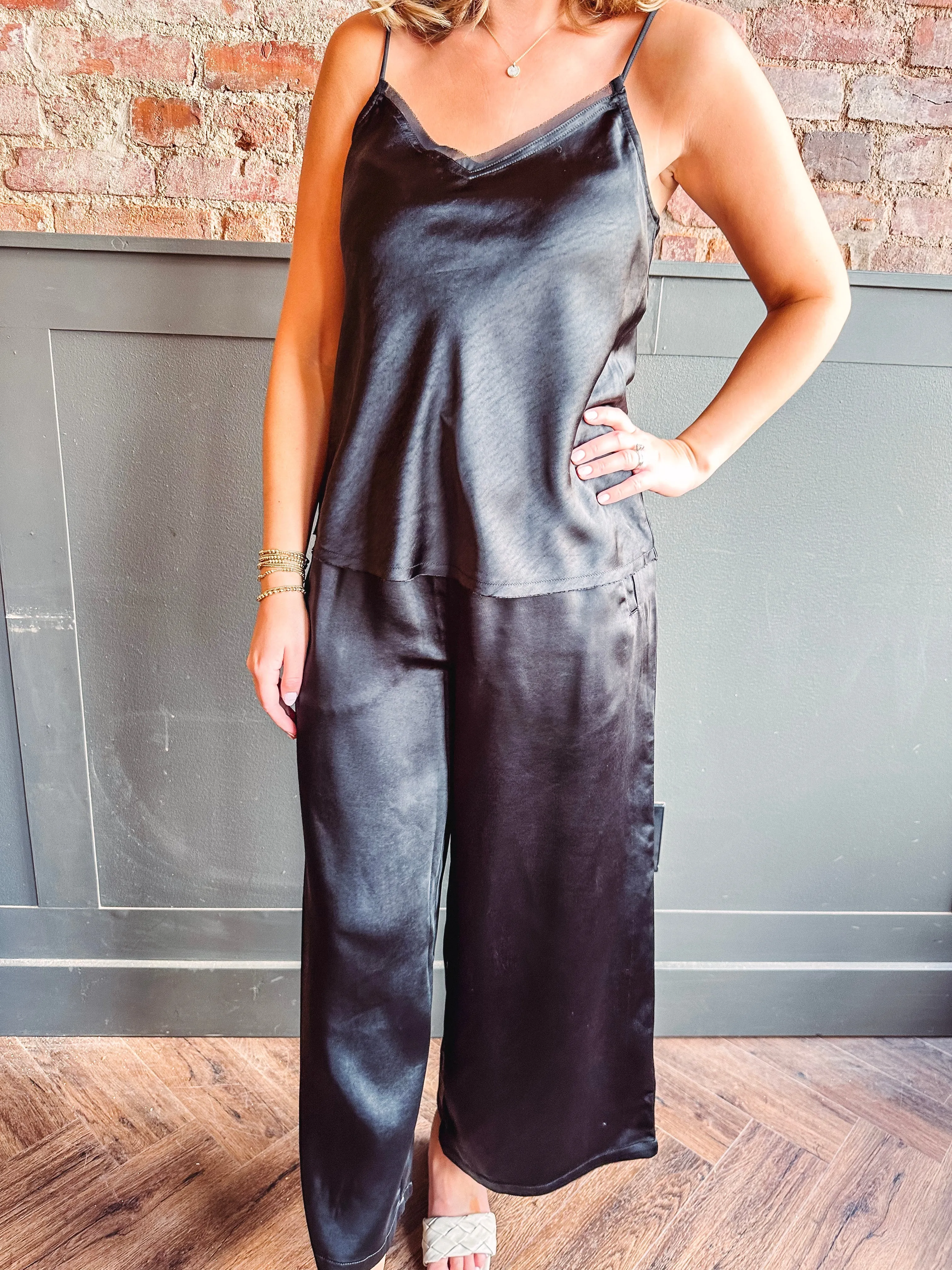 Créme de la Créme Satin Wide Leg Pants