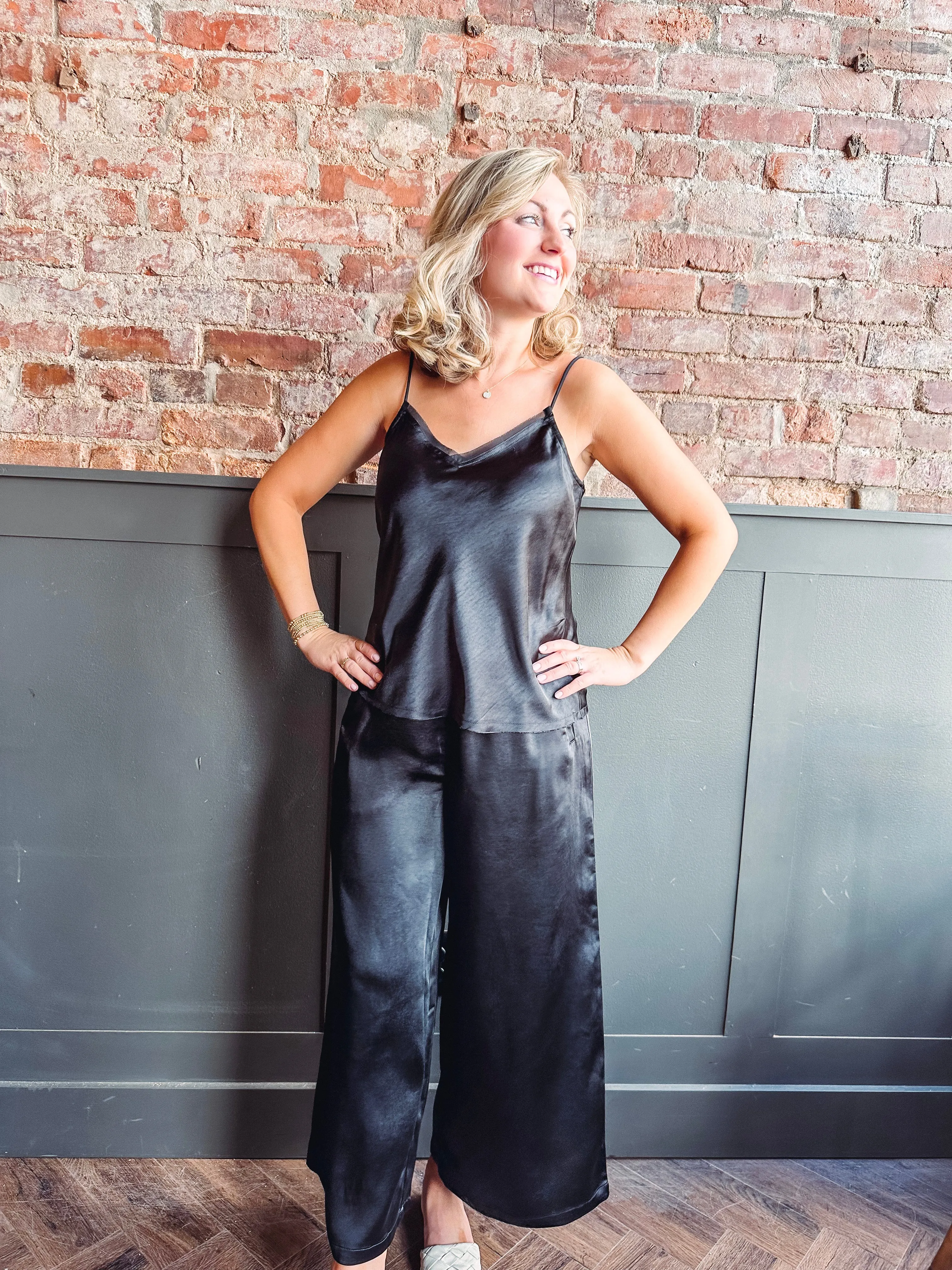 Créme de la Créme Satin Wide Leg Pants