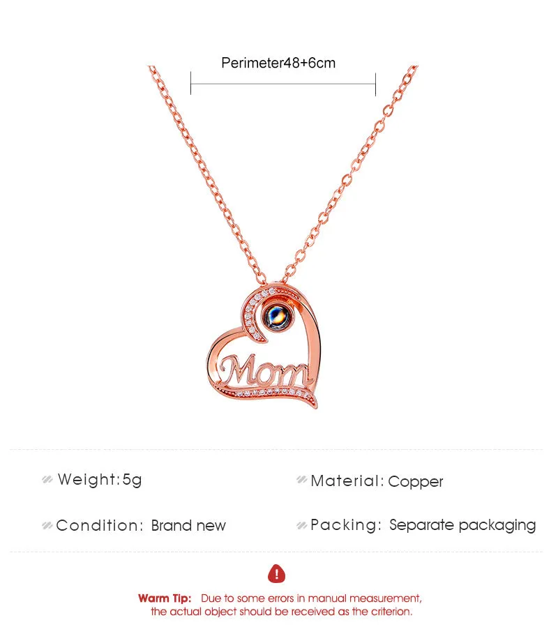 Diamond MOM Letter Heart Necklace Fashion