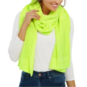 DKNY Womens Open-Knit Blocked Scarf Neon Yellow