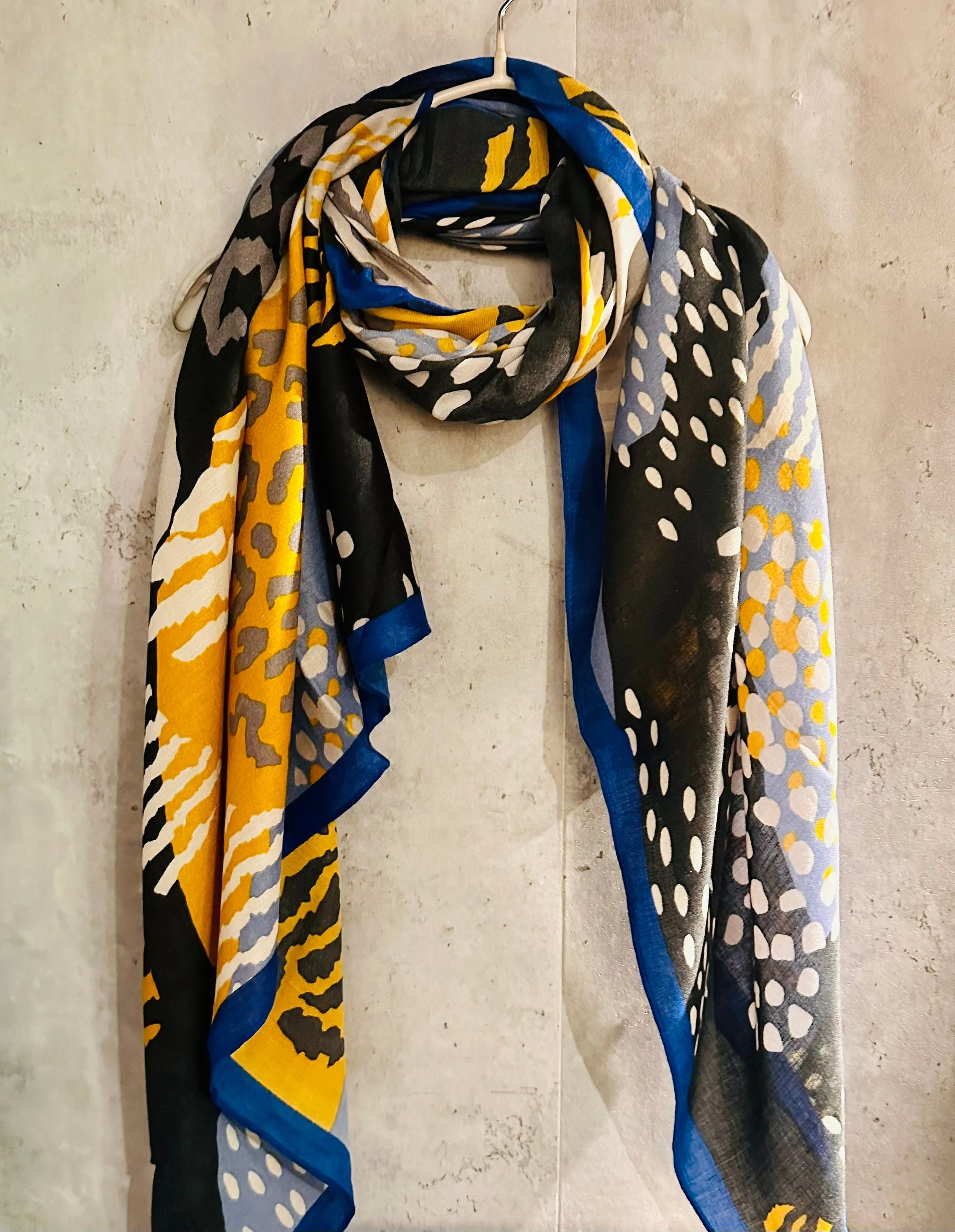 ECO Friendly African Animals Skin Texture Organic Cotton Blend Scarf In Black And Yellow,Spring Summer Autumn Scarf
