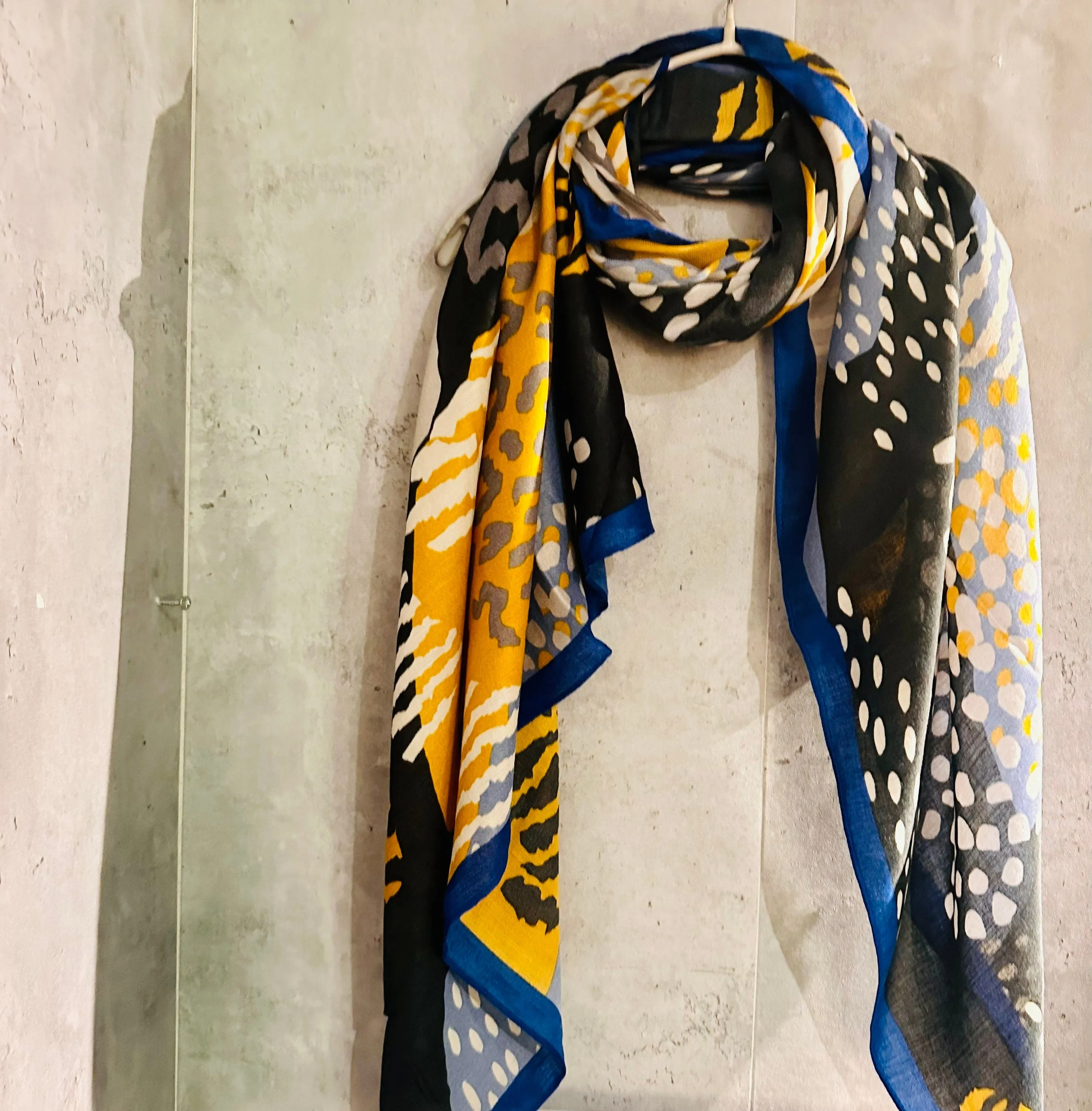 ECO Friendly African Animals Skin Texture Organic Cotton Blend Scarf In Black And Yellow,Spring Summer Autumn Scarf
