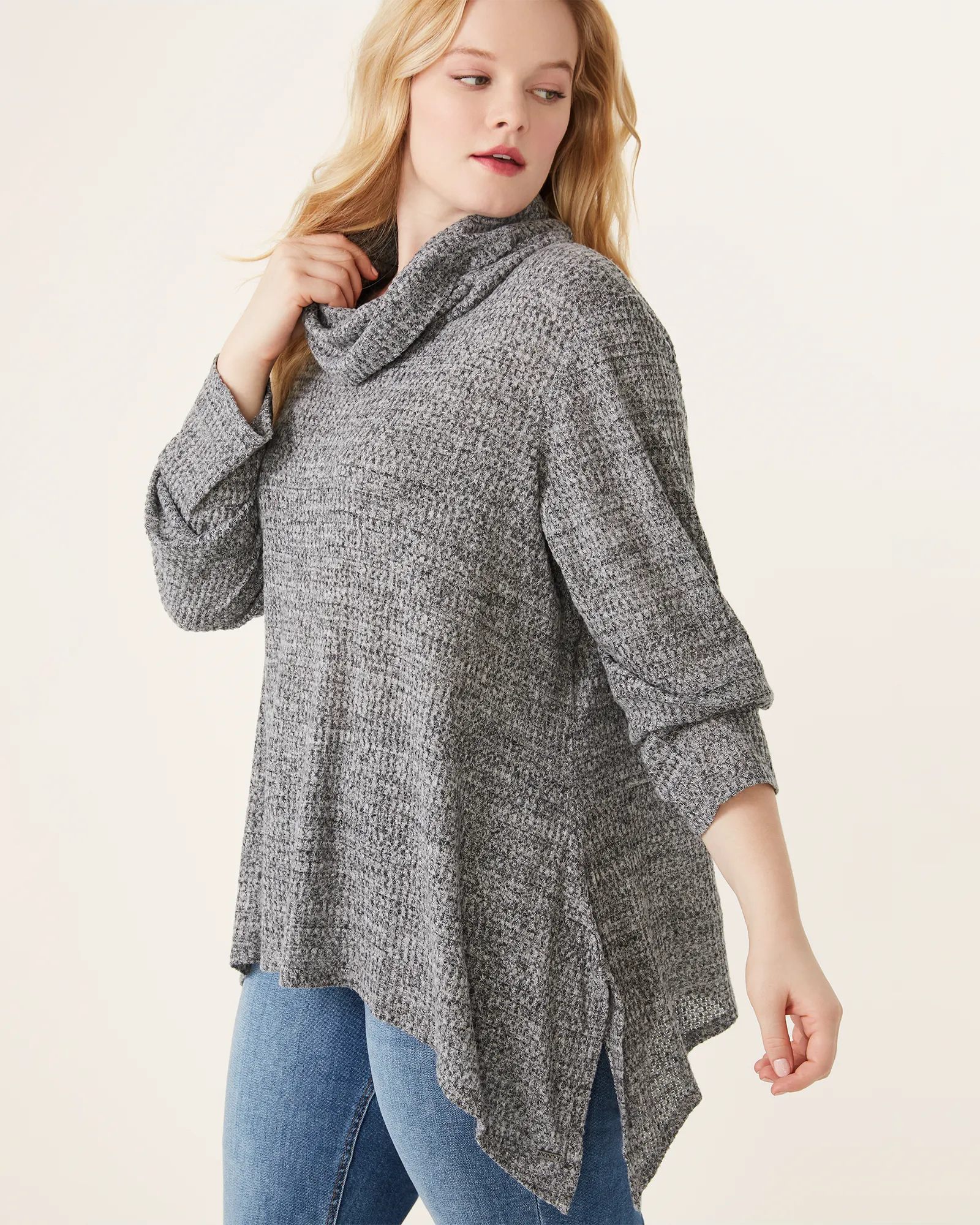 Eliana Funnel-Neck Asymmetrical Sweater | Charcoal Grey
