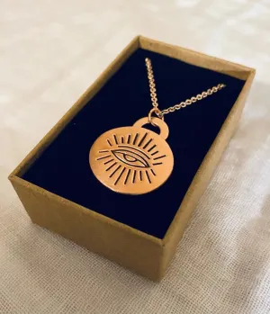 Evil eye copper charm necklace, talisman pendant, rose gold chain by Earth Fire Jewellery